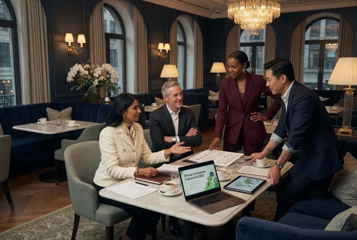 Photo of business leaders discussing responsible commerce strategy