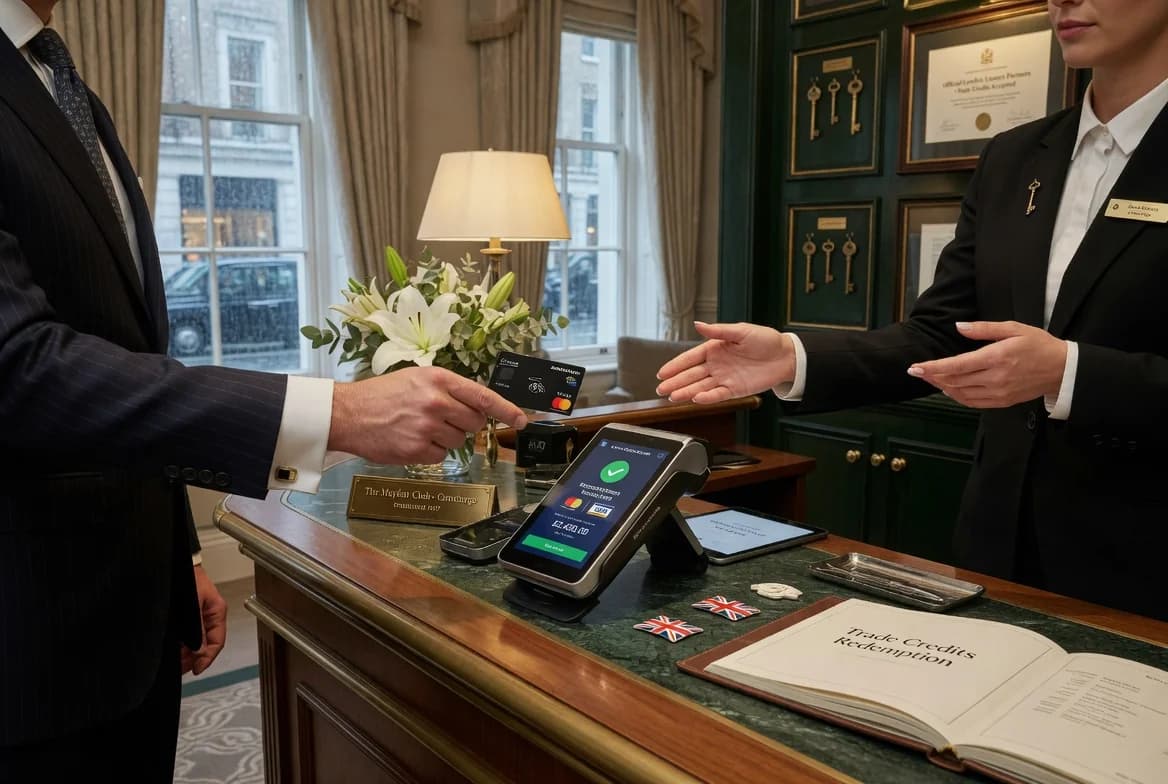 Photo of a hotel concierge payment terminal for trade-credit purchase