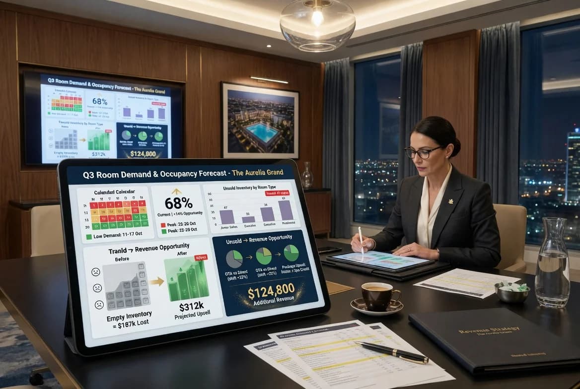 Photo of a hotel manager reviewing occupancy and revenue opportunities